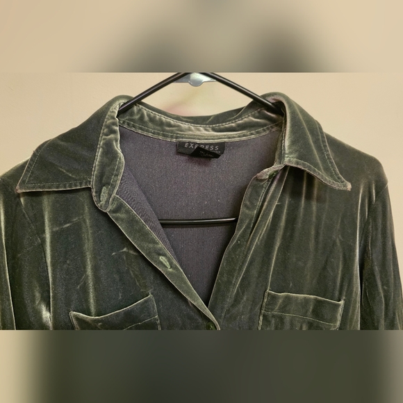 Express Olive Velvet Shirt - Picture 6 of 7